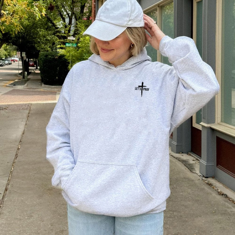 Let's Pray Cross Hoodie | Minimalist Christian Graphic Print | Premium Cotton Blend | Inspirational Faith Gift for Men and Women
