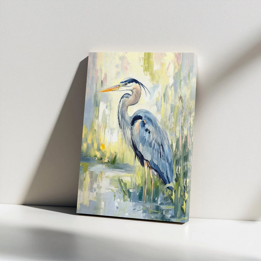 Great Blue Heron Wall Art | Impressionist Marsh Bird Canvas | Premium Gallery Wrapped Decor | Coastal Nature Home Gift