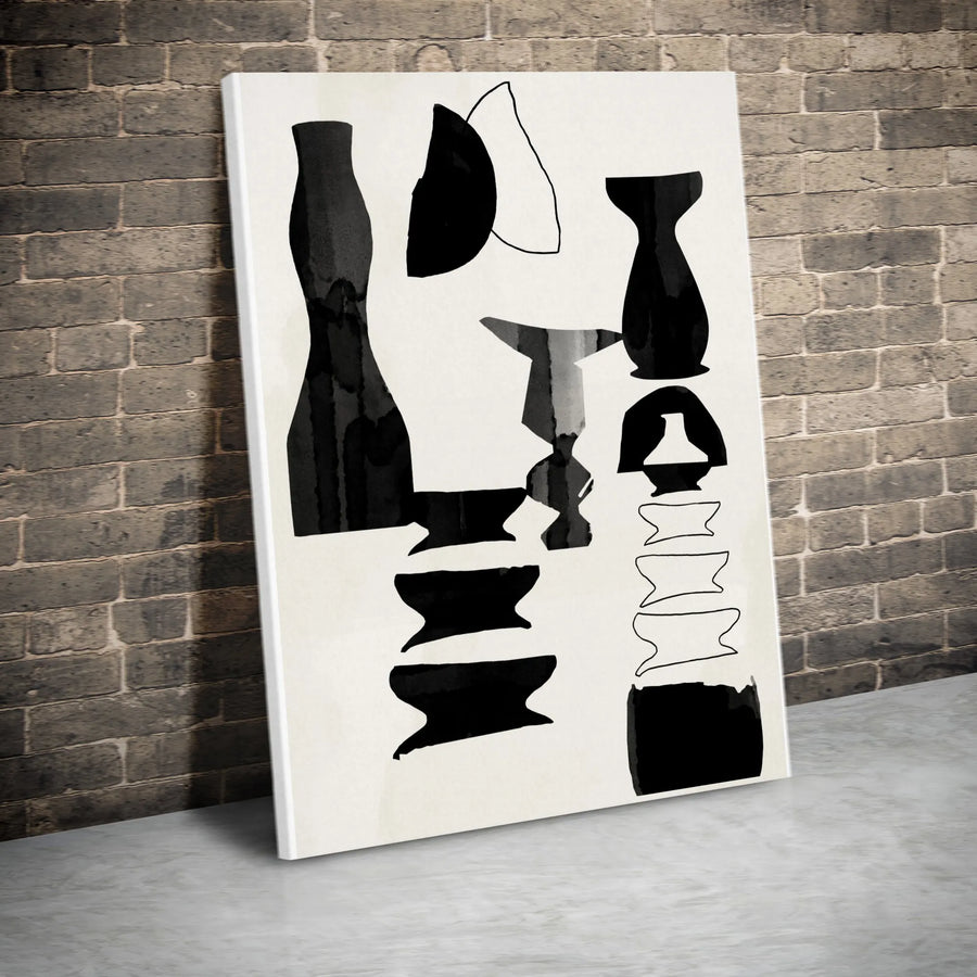 Abstract Pottery Canvas Print | Minimalist Black and White Vessel Art | Premium Thick Gallery Canvas | Collector's Modern Home Decor
