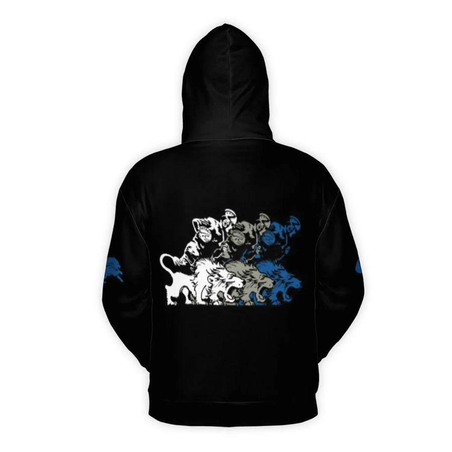 Detroit Lions Cartoon Lion With Flag Players Riding Lions Graphic 3D Hoodie