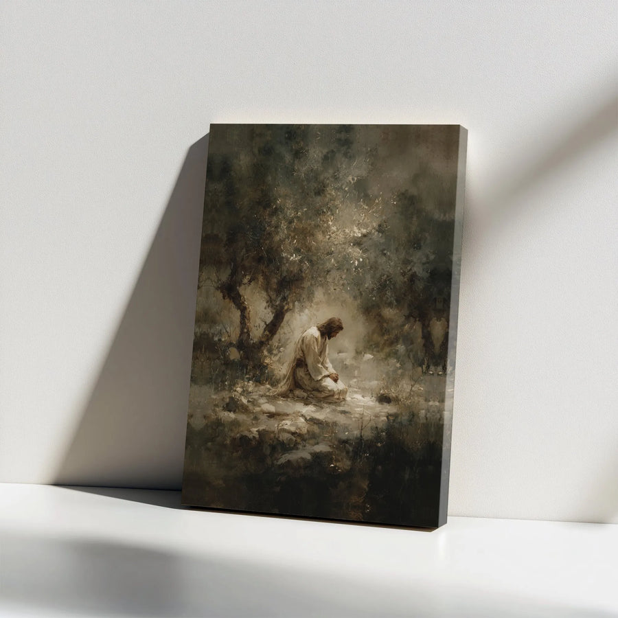 Jesus Praying in Gethsemane Canvas Art | Religious Garden of Gethsemane Wall Decor | Premium Gallery Wrap Print | Faithful Christian Home Gift