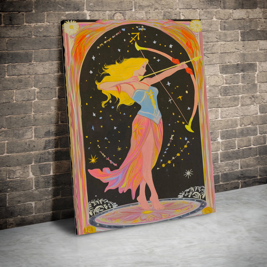 Sagittarius Zodiac Wall Art | Art Nouveau Archer Astrology Print | Premium Gallery Wrapped Canvas | Celestial Home Decor Gift for Her
