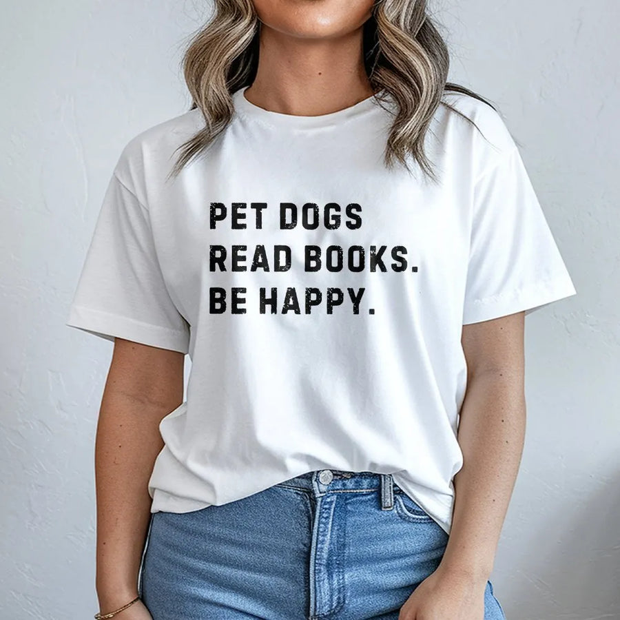 Pet Dogs Read Books T-Shirt | Funny Slogan Graphic Tee | Premium Soft Cotton | Gift for Book Lovers and Readers