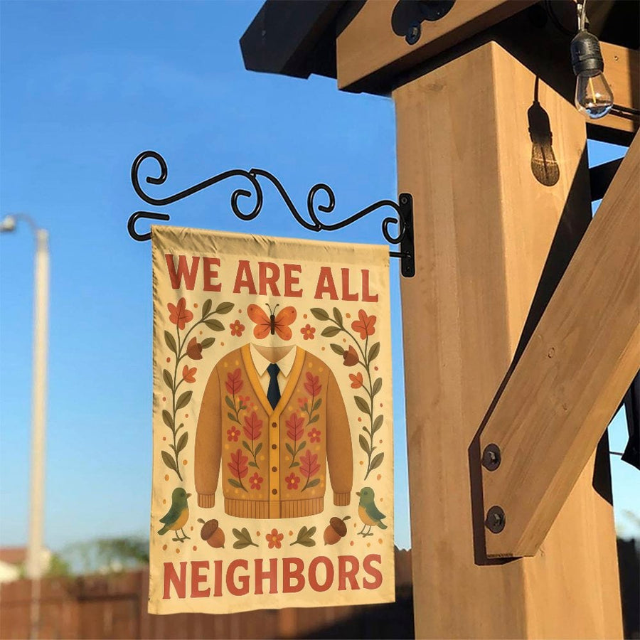 We Are All Neighbors Garden Flag | Autumn Floral Yard Decor | Weather-Resistant Polyester | Premium Housewarming Gift for Neighbors