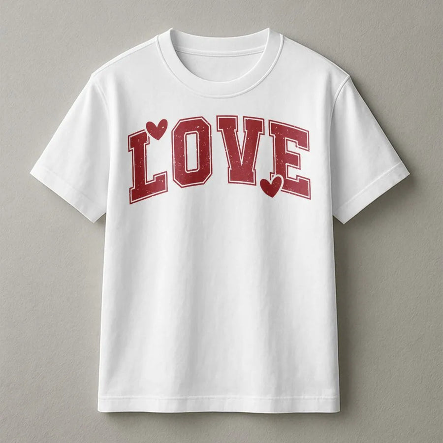 Love Heart T-Shirt | Retro Varsity Lettering Graphic | Soft Cotton Premium Tee | Cute Valentine’s Day Gift for Teachers and Her
