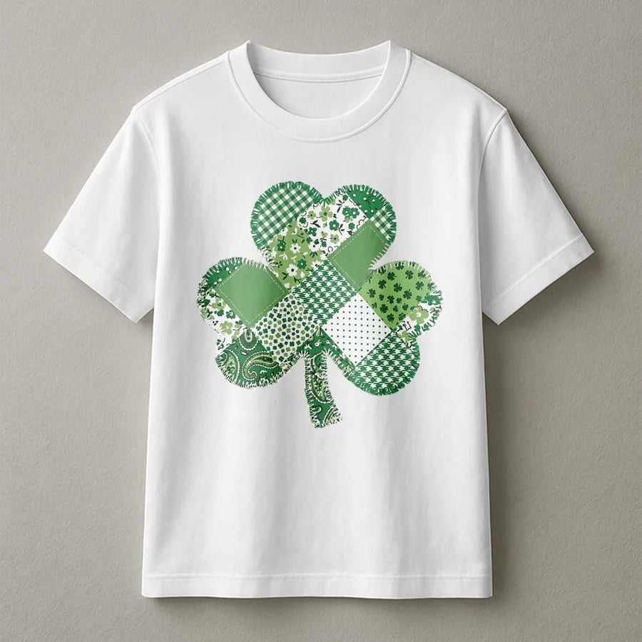 St Patrick's Day Shamrock T-Shirt | Irish Patchwork Clover Graphic | Soft Premium Cotton | Unisex Gift for Holiday Celebration