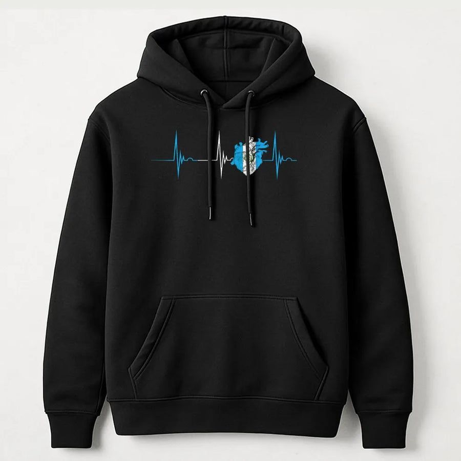 Guatemala Flag Hoodie | Heartbeat EKG Pulse Design | Premium Cotton Blend Sweatshirt | Guatemalan Pride Gift for Men and Women