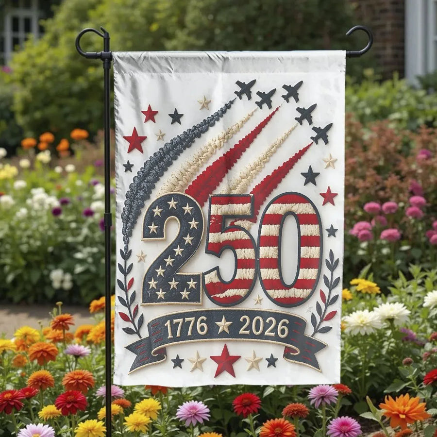 USA 250th Anniversary Garden Flag | Commemorative 1776-2026 Design with Fighter Jets | Weather Resistant Double Sided Polyester | Patriotic Yard & Home Decor Gift