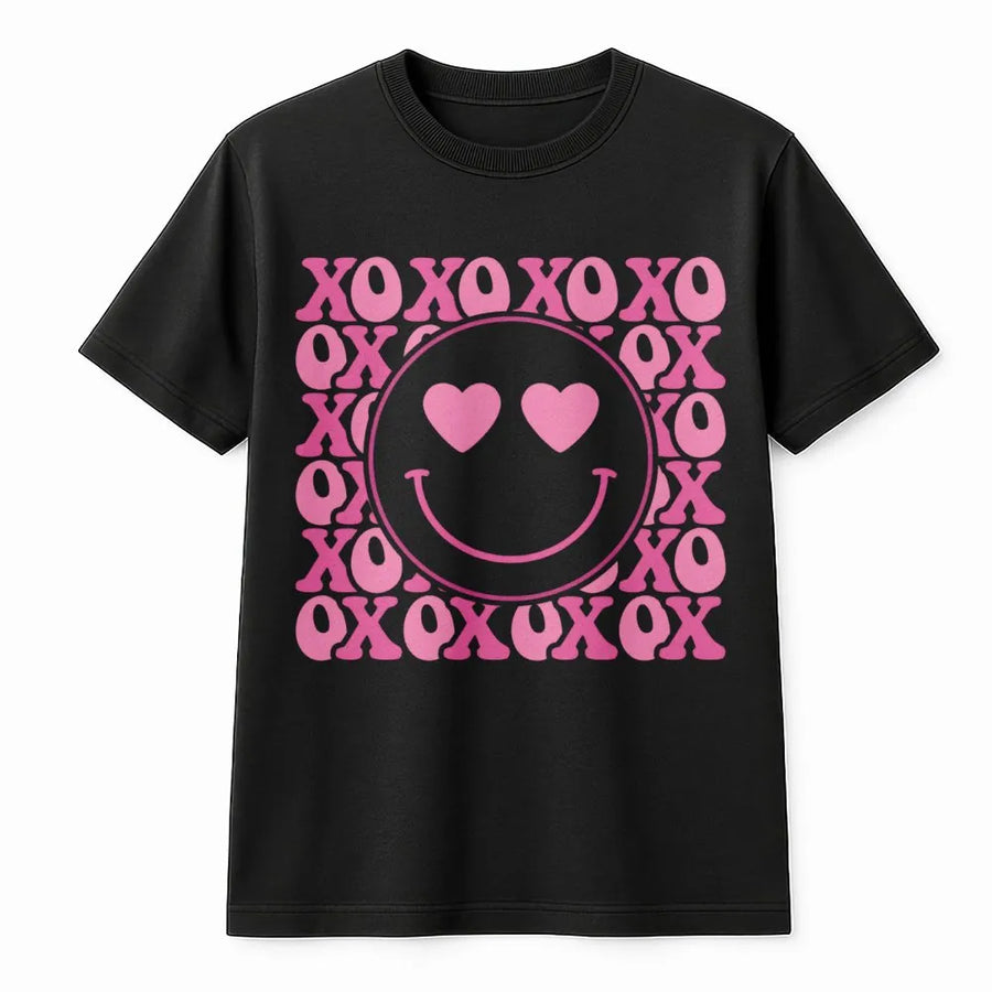 Retro Smiley Face T-Shirt | XOXO Heart Eyes Graphic Print | Premium Soft Cotton Tee | Cute Valentine's Day Gift For Her