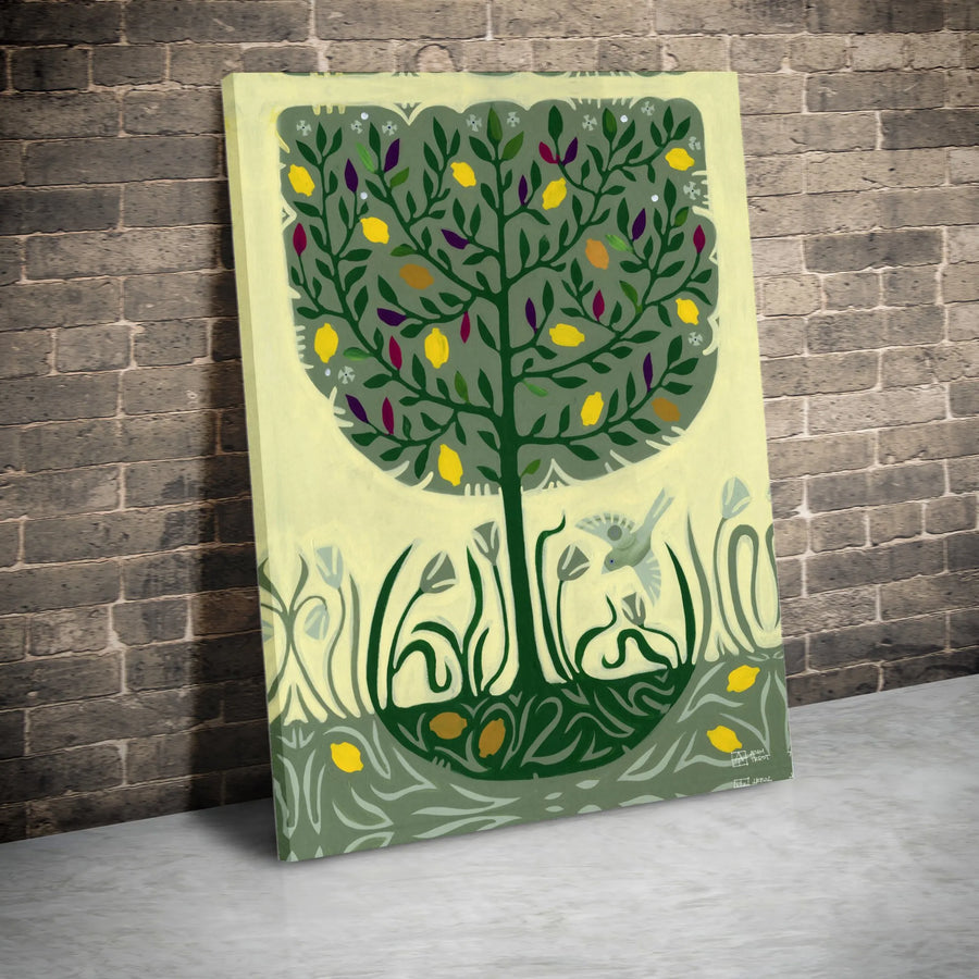 Tree of Life Canvas Wall Art | Folk Art Lemon Tree Illustration | Premium Thick Gallery Wrap | Kitchen & Living Room Decor Gift