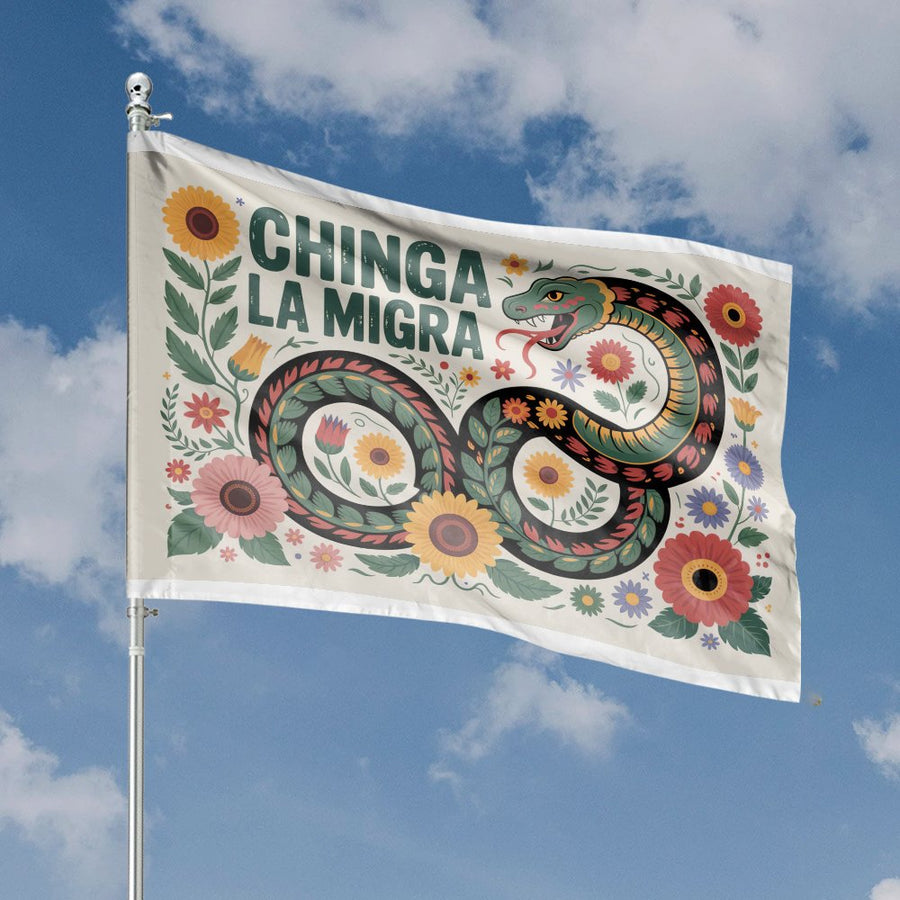 Chinga La Migra House Flag | Folkloric Snake Botanical Garden Decor | Premium Weather-Resistant Polyester | Protest Gift for Home Outdoor