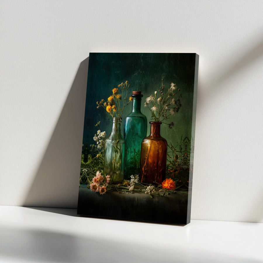Vintage Wildflower Canvas Print | Moody Botanical Still Life Art | Premium Gallery Wrapped Canvas | Rustic Farmhouse Home Decor Gift