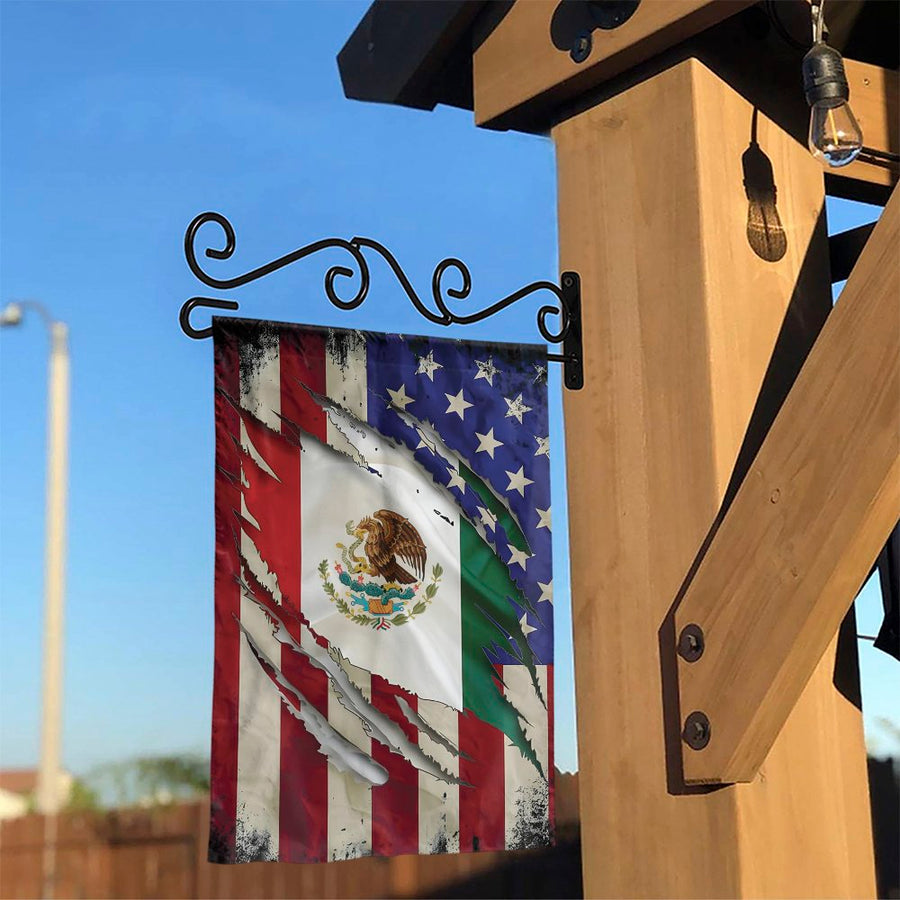 Mexican American Garden Flag | Ripped Dual Heritage Flag Design | Durable Premium Polyester | Patriotic Home Decor Gift for Yard Patio