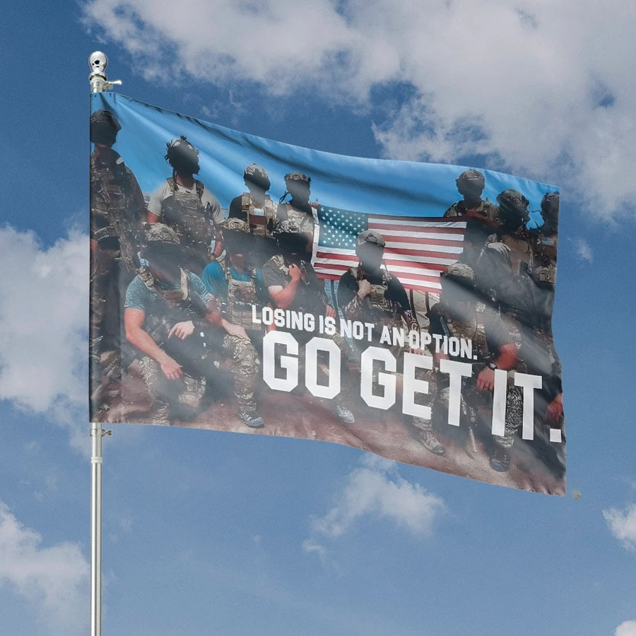 Military House Flag | Losing Is Not An Option Patriotic Decor | Weather-Resistant Polyester | Army Veteran Gift for Home and Garden