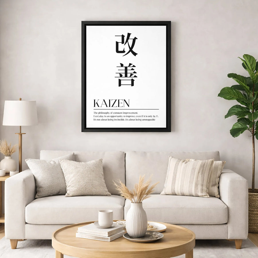 Kaizen Wall Art | Japanese Kanji Philosophy Decor | Premium Gallery-Quality Canvas | Motivational Office Print Gift