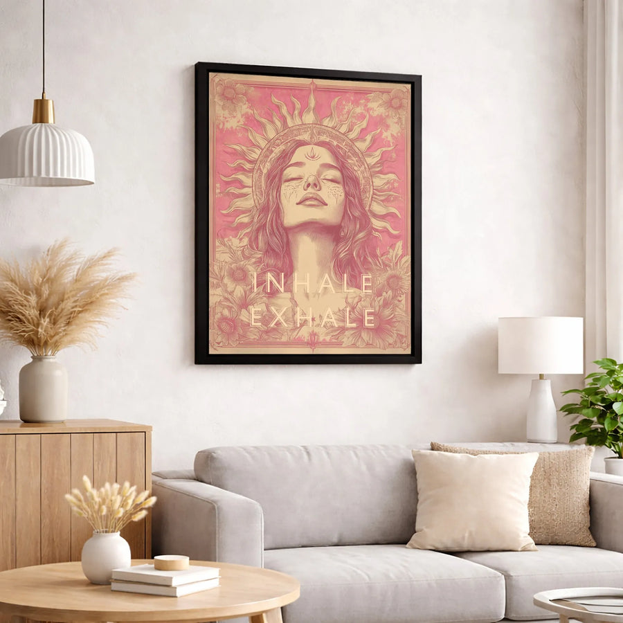 Inhale Exhale Canvas Wall Art | Bohemian Sun Goddess Illustration | 1.25-Inch Premium Gallery Wrap | Spiritual Home Decor Gift for Her