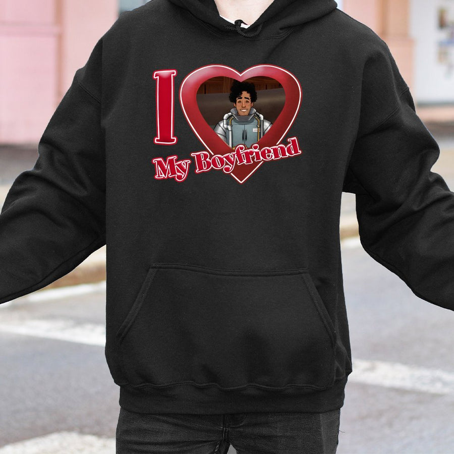 I Love My Boyfriend Graphic Hoodie | Retro Dating Sim Gamer Style | Premium Cotton Blend Sweatshirt | Cute Gift for Gamers and Couples