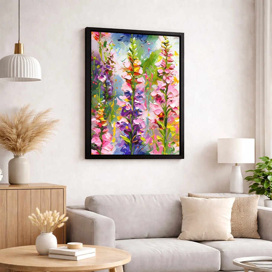 Foxglove Floral Wall Art | Abstract Impressionist Flower Painting | Premium Gallery-Wrapped Canvas | Botanical Home Decor Gift