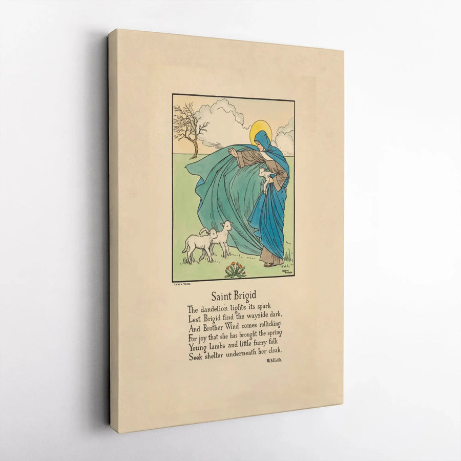 Saint Brigid Wall Art | Vintage Irish Poem Poster with Lambs | Premium Gallery Wrapped Canvas | Religious Home Decor Gift for St Brigids Day