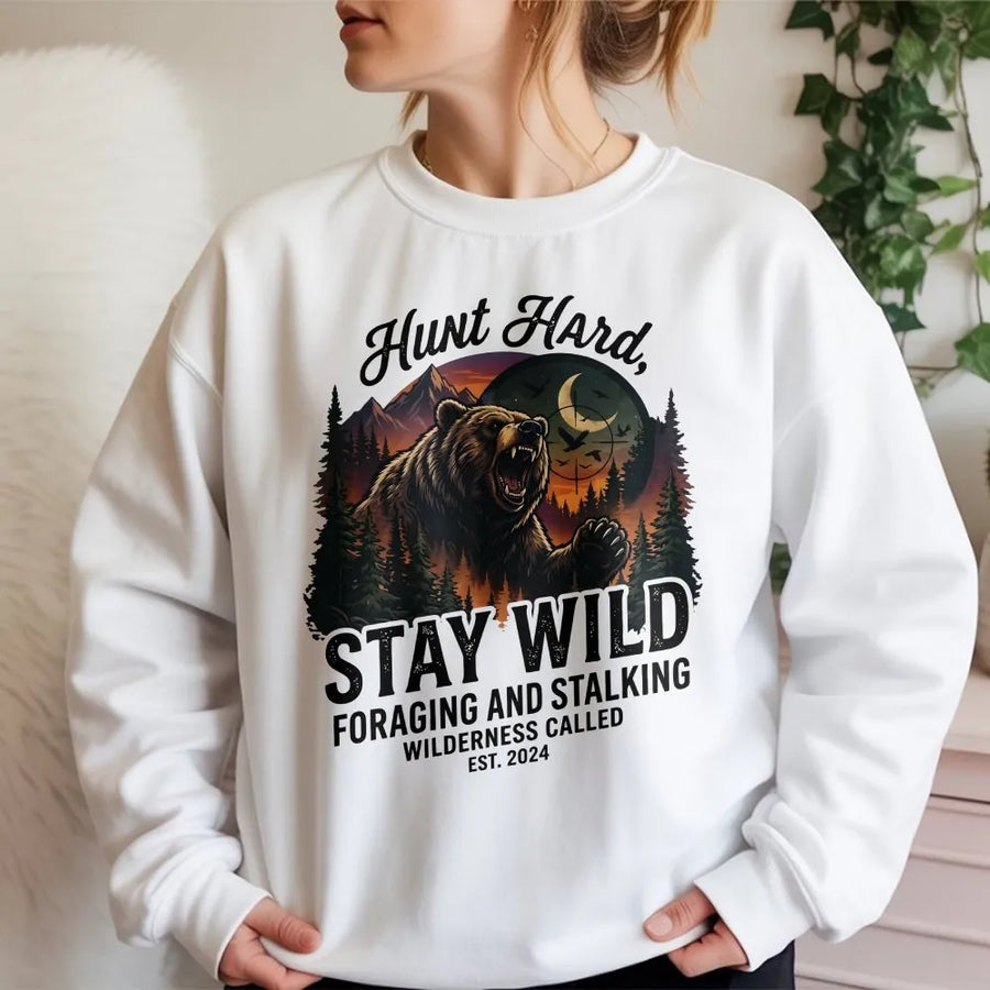 Hunting Sweatshirt for Men | Vintage Grizzly Bear Graphic | Premium Cotton Blend Pullover | Outdoorsman Gift for Hunter