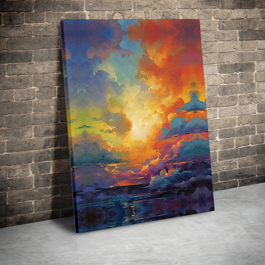 Abstract Sunset Canvas Wall Art | Colorful Coastal Landscape Painting | Premium Gallery Wrap Print | Modern Home Decor for Living Room
