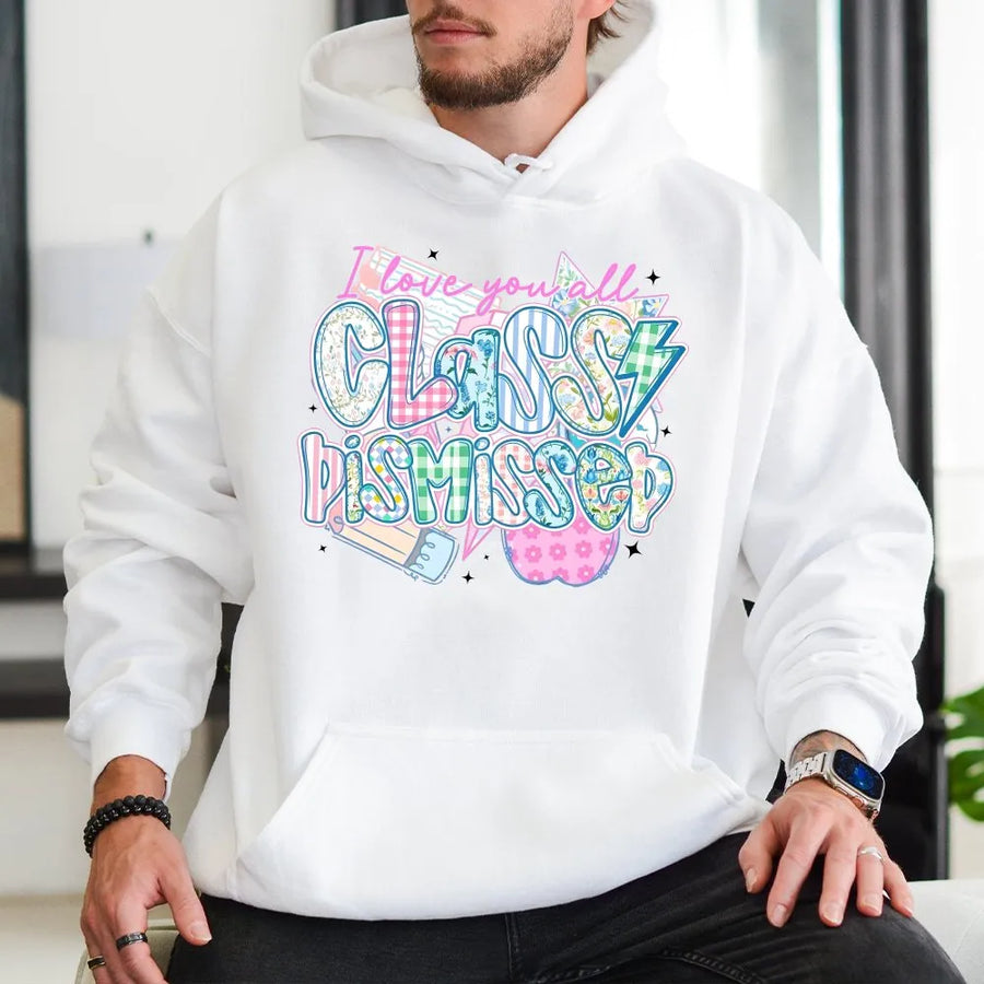 Last Day of School Teacher Hoodie | Retro Class Dismissed Graphic | Comfort Colors Cotton Tee | End of Year Gift for Educators