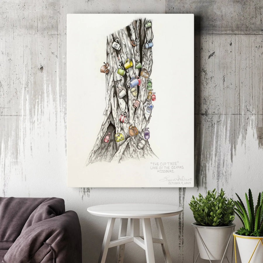 Lake of the Ozarks Cup Tree Canvas Print | Missouri Landmark Sketch Art | Premium Fade-Resistant Wall Decor | Unique Souvenir Gift for Lake House