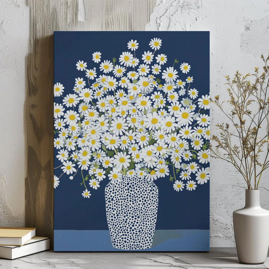 Daisy Flower Wall Art | Navy Blue Floral Canvas Print | Gallery Wrapped Premium Canvas | Modern Home Decor Gift for Her