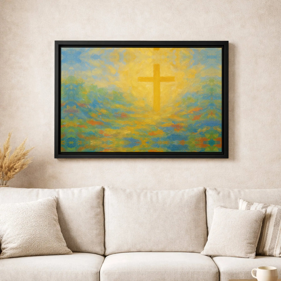 Christian Cross Canvas Wall Art | Abstract Impressionist Religious Painting | Premium Fade-Resistant Gallery Wrap | Spiritual Home Decor Gift