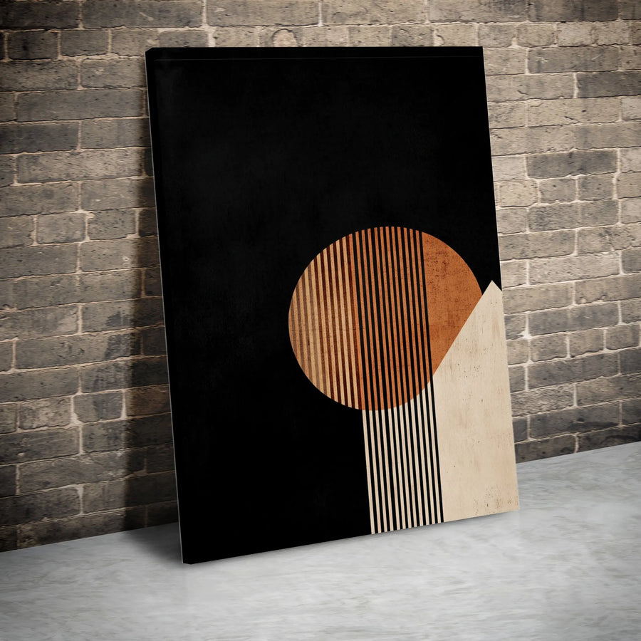 Modern Geometric Canvas Wall Art | Abstract Sun and Mountain Print | Premium Framed Canvas for Living Room | Collector's Home Decor Gift