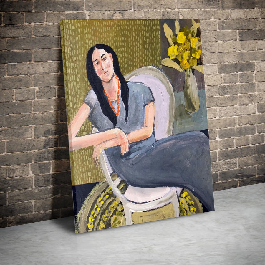 Woman with Yellow Flowers Canvas Print | Modern Figurative Painting Print | Premium Gallery Wrapped Canvas | Collector's Living Room Wall Decor