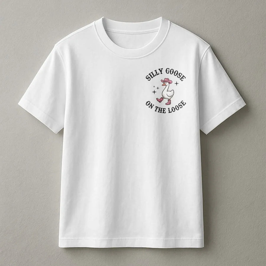 Silly Goose On The Loose T-Shirt | Cowgirl Goose Graphic Tee | 100% Cotton Premium Gift | Funny Western Meme Shirt For Women & Men