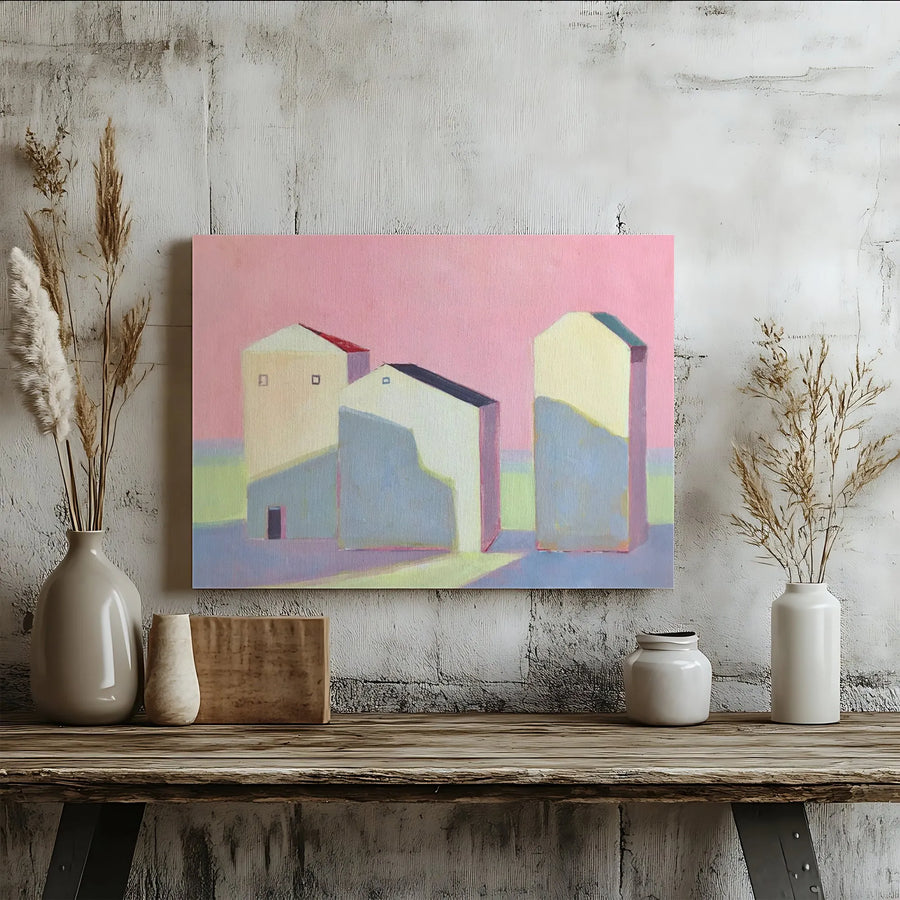 Abstract Cityscape Canvas Print | Minimalist Pastel Buildings Painting | Premium Gallery Wrap Canvas | Modern Living Room Wall Decor