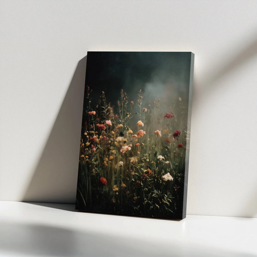 Vintage Wildflower Canvas Art | Dark Floral Moody Botanical Painting | Premium 1.25" Thick Gallery Wrap | Cottagecore Home Decor Gift