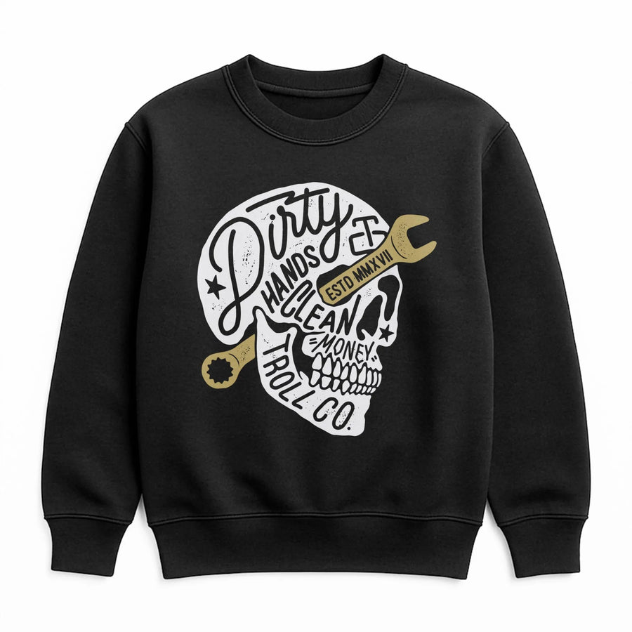 Dirty Hands Clean Money Sweatshirt | Mechanic Skull Tool Graphic | Premium Cotton Blend Crewneck | Gift For Dad Husband Tradesman