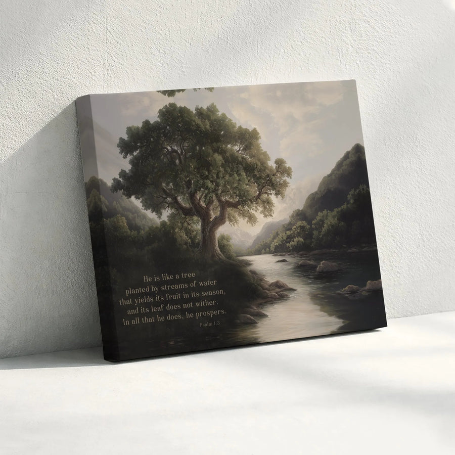 Psalm 1:3 Wall Art Canvas Print | Tree by River Scripture Decor | Premium Canvas | Christian Gift for Home Decor