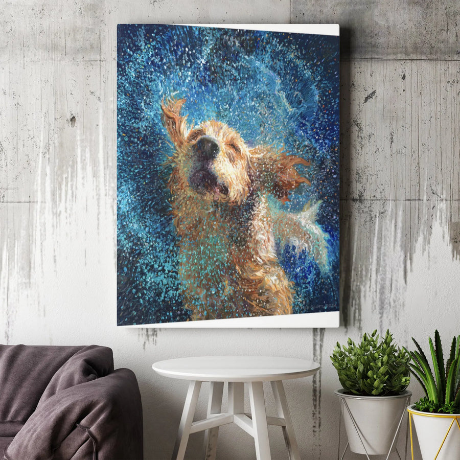 Golden Retriever Canvas Print | Painterly Dog Shaking Water Art | Premium 1.25" Gallery-Wrap | Collector's Gift for Dog Lovers