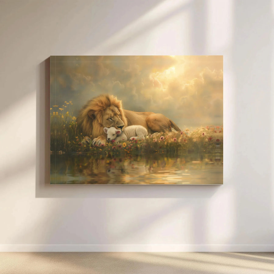 Lion and Lamb Wall Art | Christian Religious Canvas Print | Premium Gallery Wrapped Decor | Spiritual Home Gift