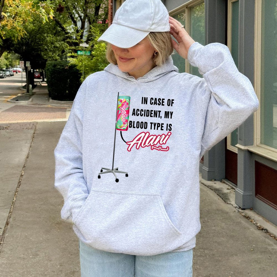 Alani In Case Of Accident My Blood Type Is Alaninu Hoodie , Pink Alani Hoodie, Alani Energy Hoodie, Alaninu