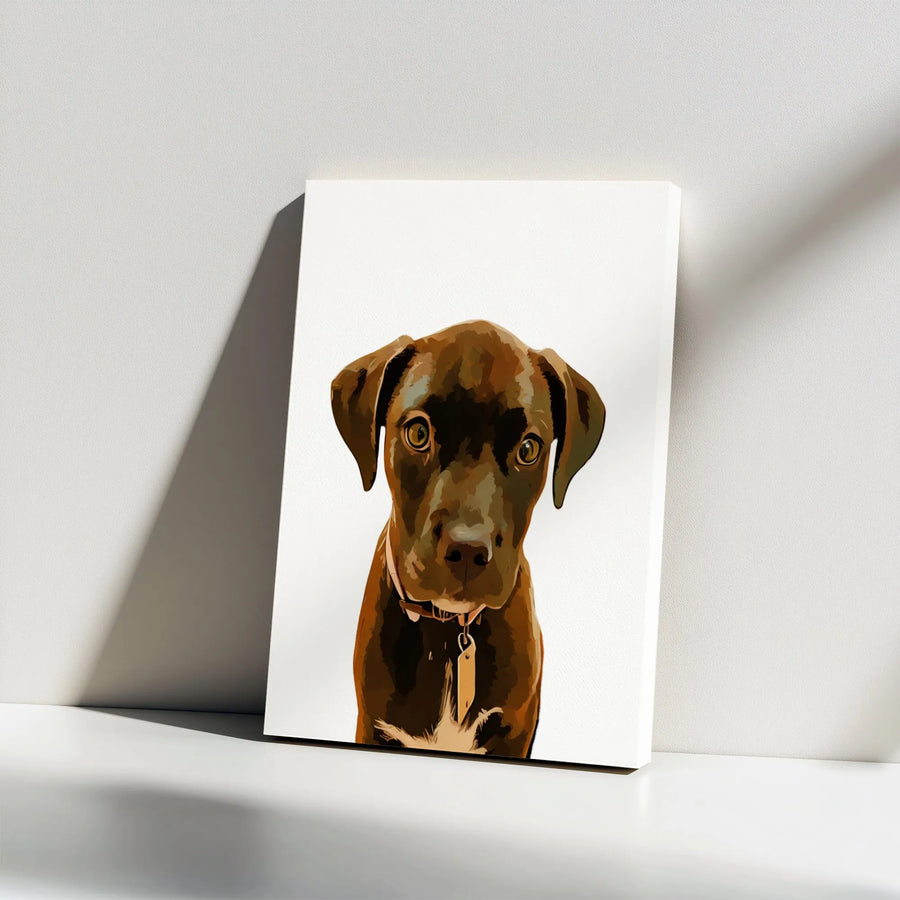Brown Puppy Dog Canvas Art | Stylized Digital Pet Portrait | 1.25 Inch Premium Gallery Wrap | Cute Animal Wall Decor Gift for Dog Lovers