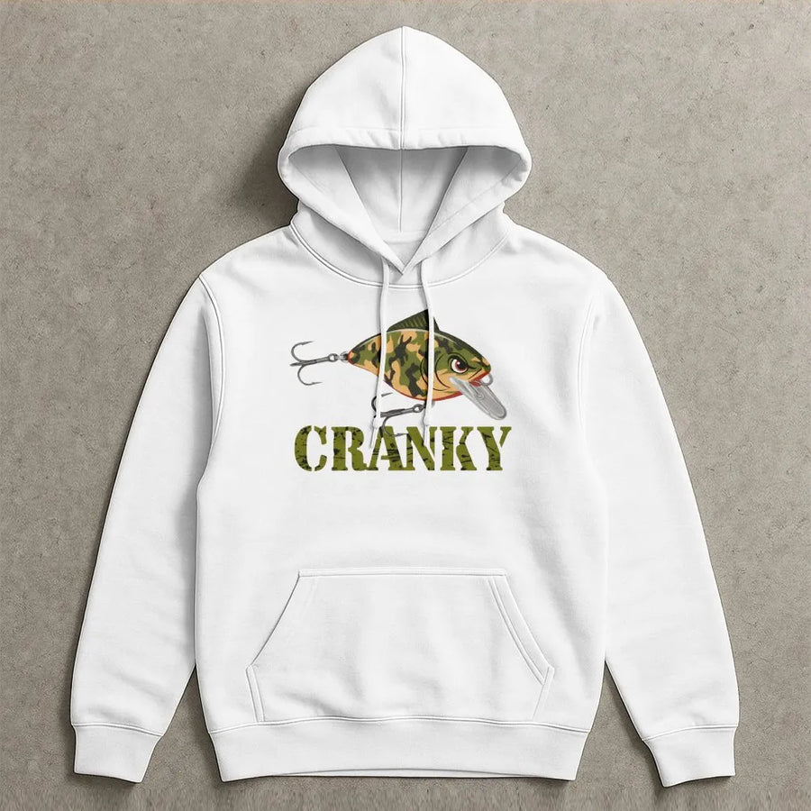 Cranky Bass Fishing Hoodie | Funny Camo Crankbait Graphic | Premium Soft Blend Apparel | Gift for Anglers and Fisherman
