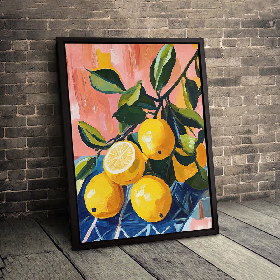 Lemon Still Life Canvas Wall Art | Impressionist Citrus Fruit Painting | Premium Gallery-Wrapped Print | Kitchen & Dining Room Home Decor