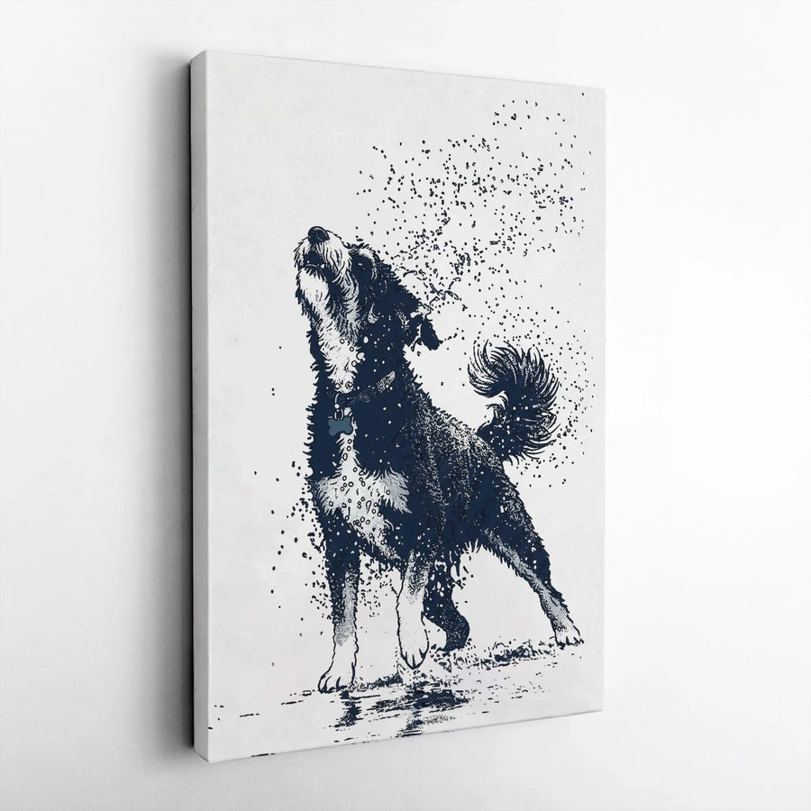 Shaking Dog Vertical Canvas | Minimalist Black and White Sketch Art | Premium 1.25" Thick Gallery Wrap | Gift for Dog Lover & Modern Home Decor