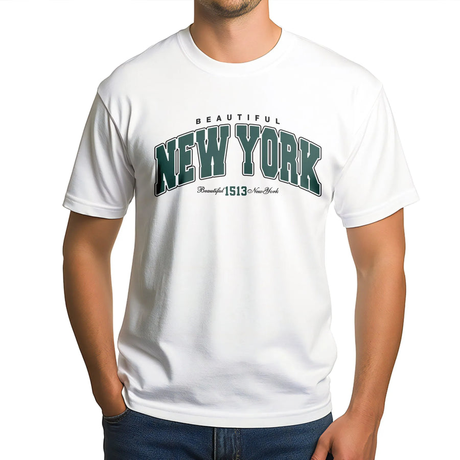 New York T-Shirt | Varsity Letter Arch Graphic | Premium Soft Cotton Tee | Unisex NYC Souvenir Gift for Travelers & Locals