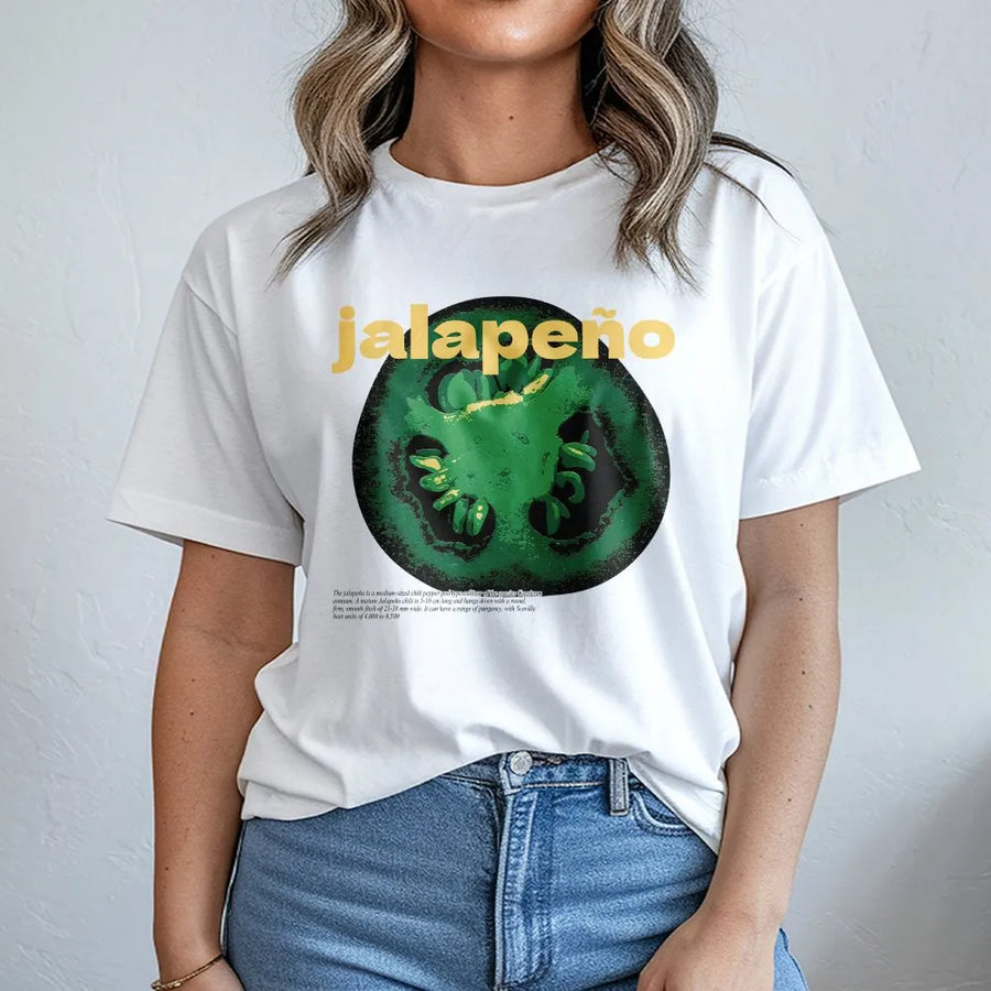 Jalapeño T-Shirt | Spicy Foodie Graphic with Botanical Art Detail | Premium Cotton Blend | Gift for Spicy Food Lover