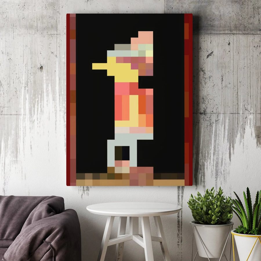 Pixel Art Duck Canvas Print | Retro Gaming 8-Bit Wall Decor | Premium Gallery Wrapped Wood Frame | Gift for Gamers & Nostalgia Collectors