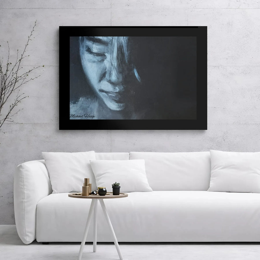 Woman Portrait Canvas Wall Art | Moody Black and White Charcoal Sketch | Gallery Wrapped Premium Print | Artistic Home and Office Decor