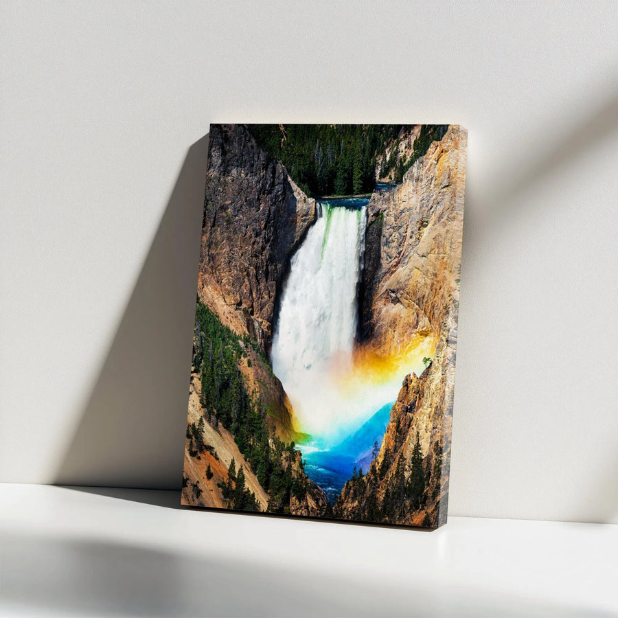 Yellowstone Lower Falls Canvas Art | Majestic Waterfall with Rainbow | 1.25" Gallery Wrap Premium Print | Nature Home Office Wall Decor Gift