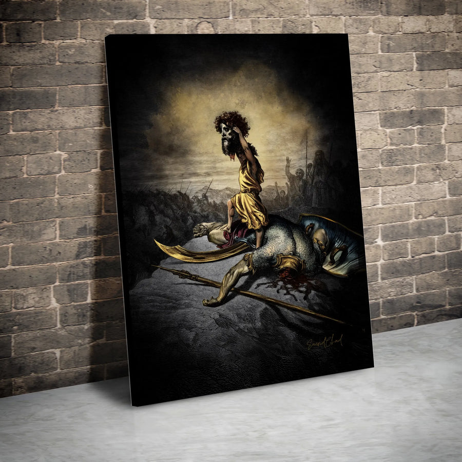 David and Goliath Canvas Print | Epic Biblical Art Wall Decor | Premium 1.25" Gallery Wrapped Canvas | Religious Gift for Men and Home Office
