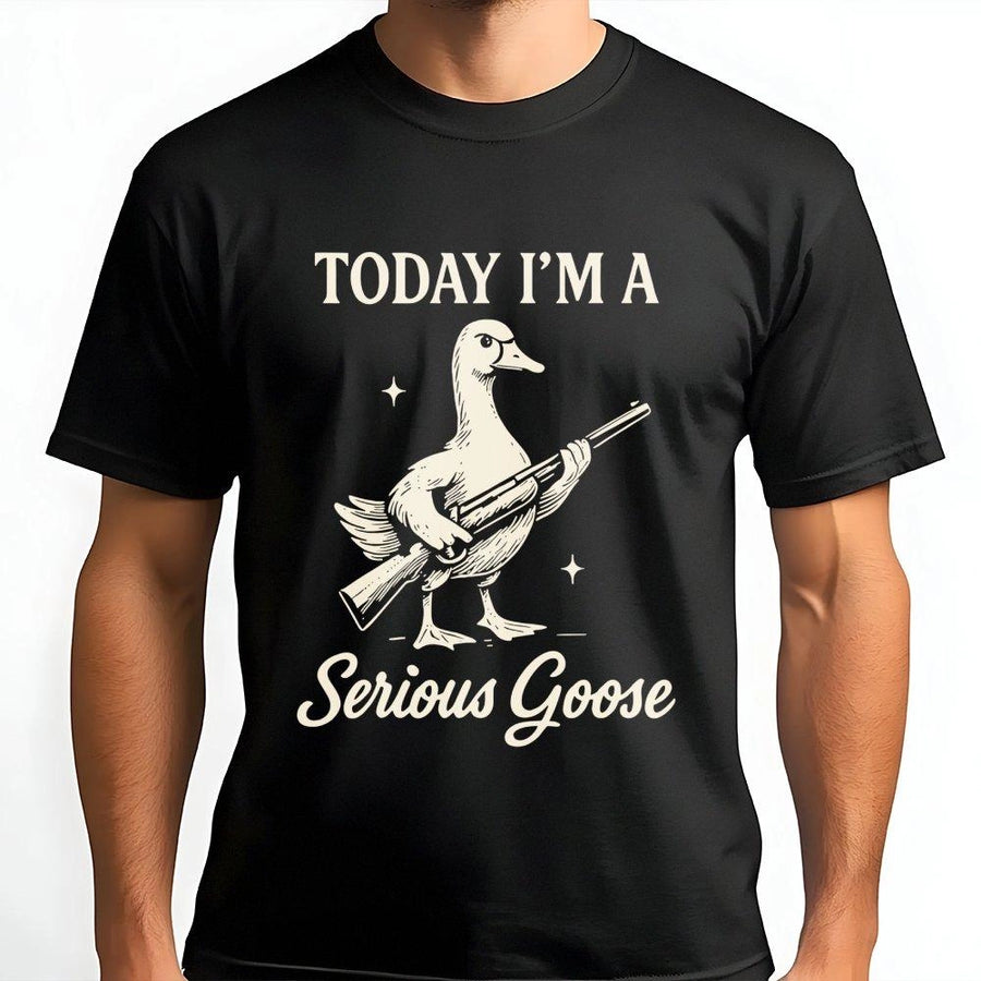 Serious Goose Graphic T-Shirt | Funny Hunting Duck Illustration | Premium Soft Cotton | Quirky Wildlife Lover Gift Idea